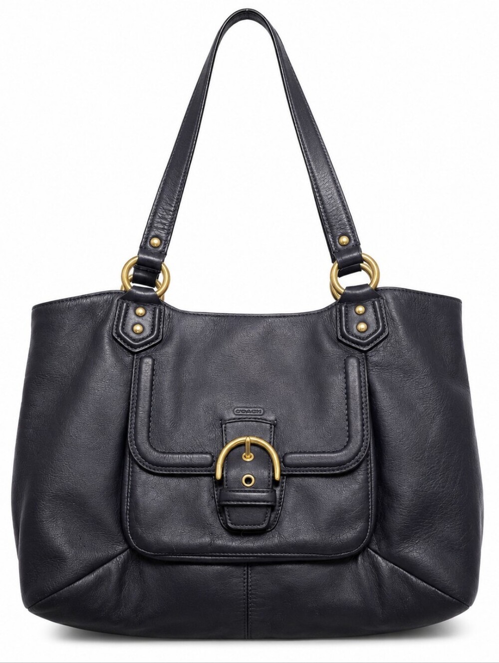 Classic Coach Navy Blue Leather Satchel Purse Gold Hardware